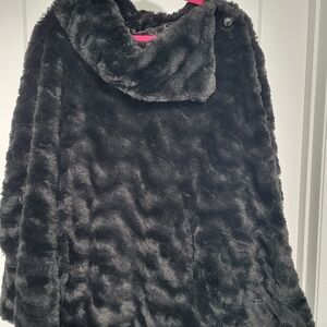 DENNIS BASSO Black Faux Fur Poncho